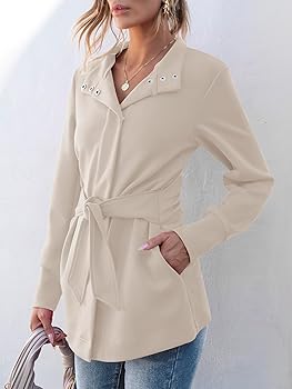 ジャケット・アウター willfully bulgy sleeve belted trenchcoat Amazon.com: Owl's-Yard Women's Trench Coat Casual Double